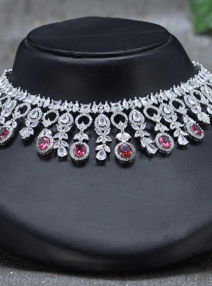 Zircon choker floral design with red and cz stones - {{ collection.title }} by Prashanti Sarees