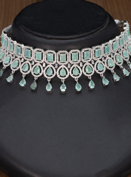 Zircon choker mint green and cz stones with hangings - {{ collection.title }} by Prashanti Sarees