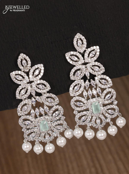 Zircon choker mint green and cz stones with pearl hangings - {{ collection.title }} by Prashanti Sarees