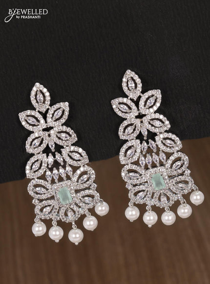 Zircon choker mint green and cz stones with pearl hangings - {{ collection.title }} by Prashanti Sarees