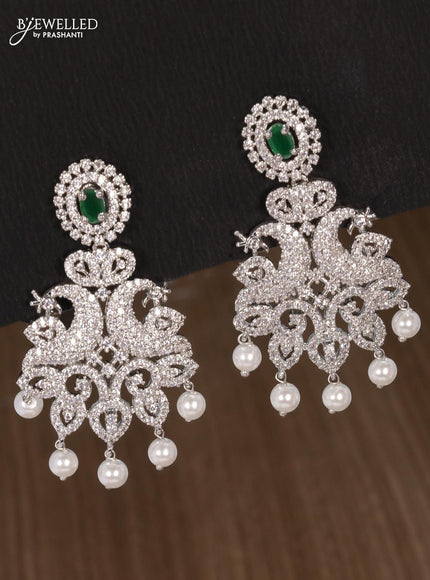 Zircon choker peacock design emerald and cz stones with pearl hangings - {{ collection.title }} by Prashanti Sarees