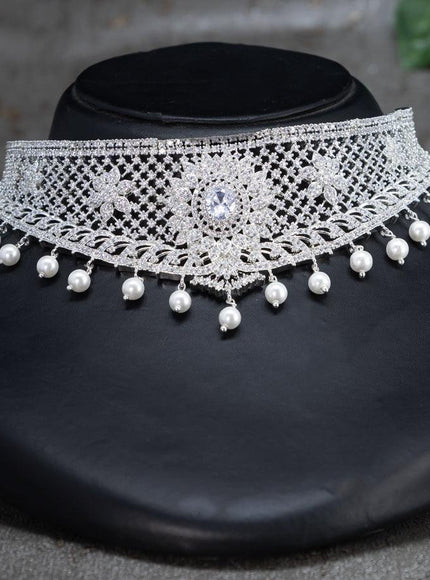 Zircon choker with cz stone and pearl hangings - {{ collection.title }} by Prashanti Sarees