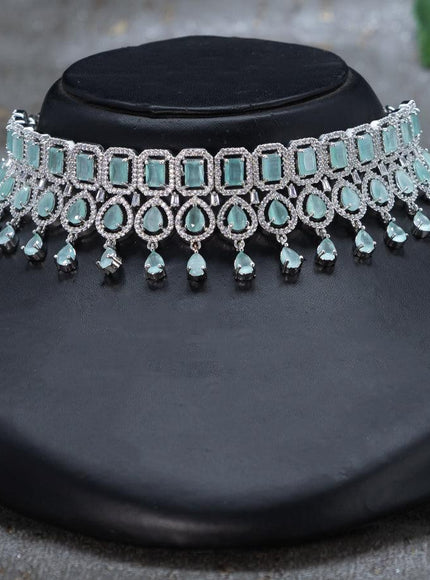 Zircon choker with mint green and cz stones - {{ collection.title }} by Prashanti Sarees