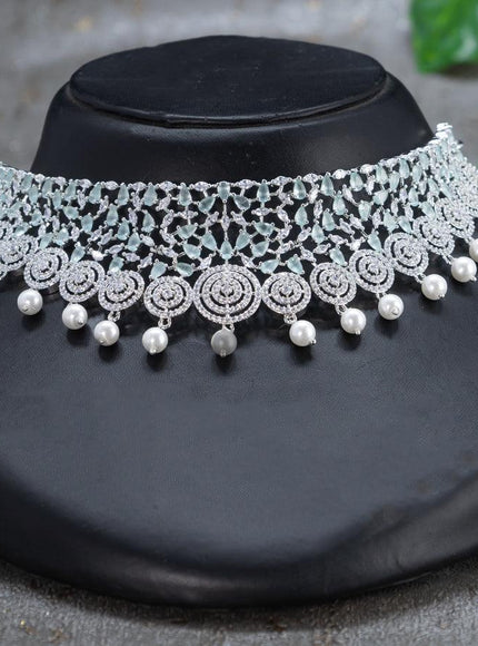 Zircon choker with mint green and cz stones - {{ collection.title }} by Prashanti Sarees