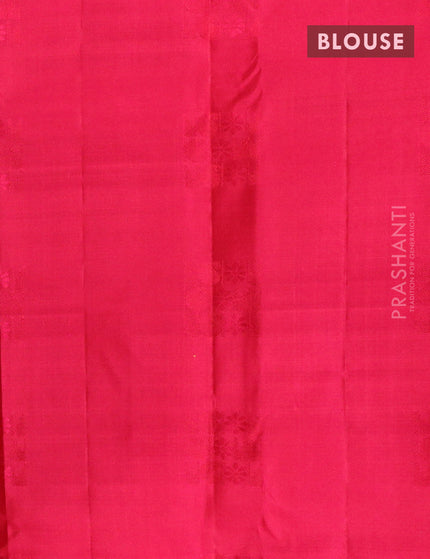 Pure Kanchivaram silk saree green and pink with emboss & copper zari buttas in borderless style