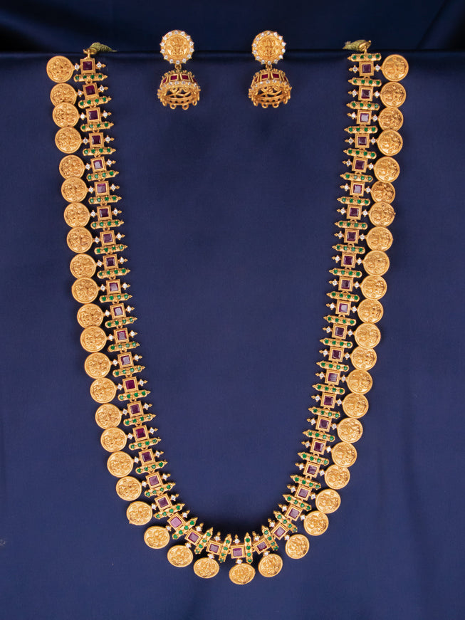 Antique lakshmi kasu necklace with kemp and cz stones