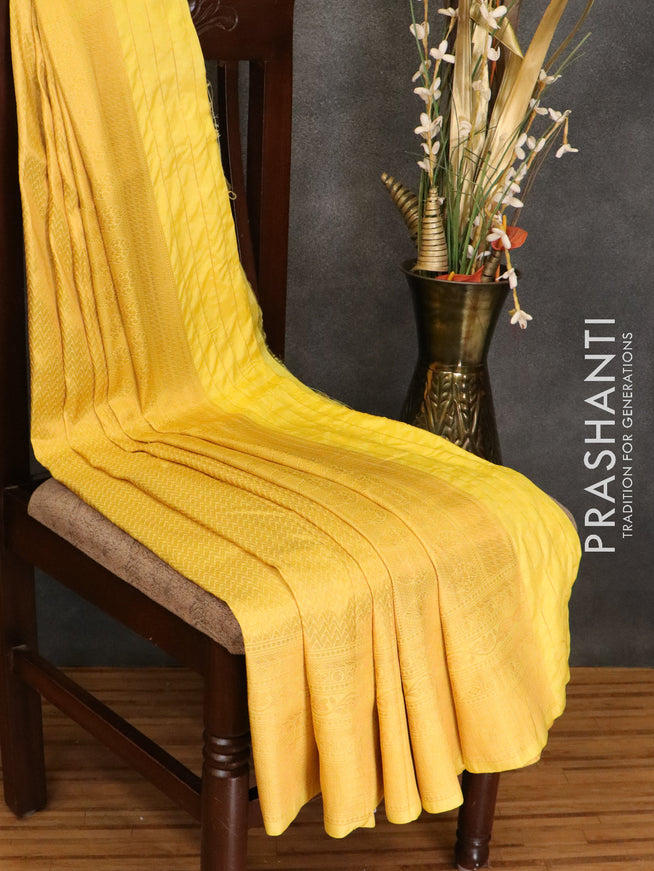 Banarasi semi silk saree yellow with allover zari weaves and zari woven border