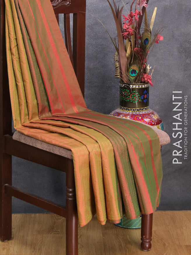 Arani semi silk saree dual shade of green and dual shade of maroon with allover zari weaves in borderless style - {{ collection.title }} by Prashanti Sarees