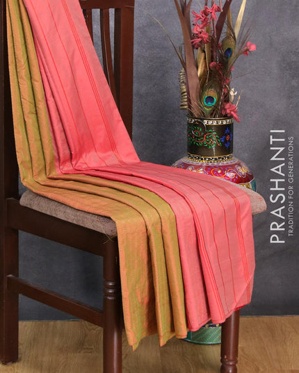 Arani semi silk saree dual shade of green and red shade with allover zari weaves in borderless style - {{ collection.title }} by Prashanti Sarees