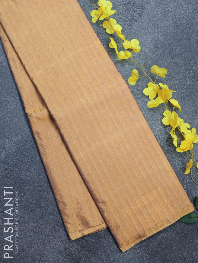 Arani semi silk saree dual shade of greenish purple and mango yellow with allover copper zari weaves in borderless style - {{ collection.title }} by Prashanti Sarees