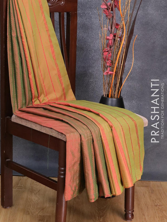 Arani semi silk saree dual shade of maroonish green with allover zari weaves in borderless style - {{ collection.title }} by Prashanti Sarees