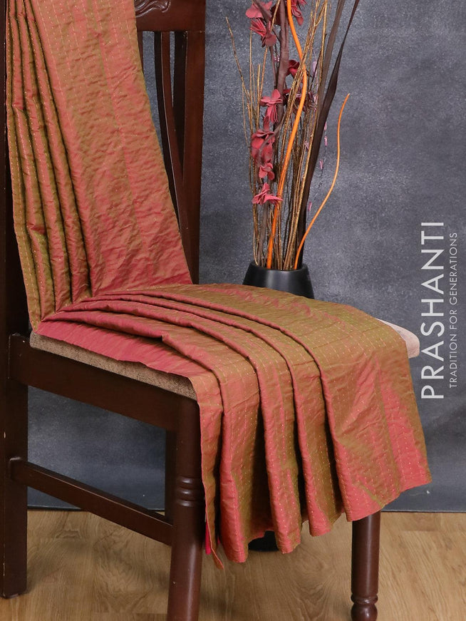 Arani semi silk saree dual shade of pinkish green and pink with allover copper zari weaves in borderless style - {{ collection.title }} by Prashanti Sarees