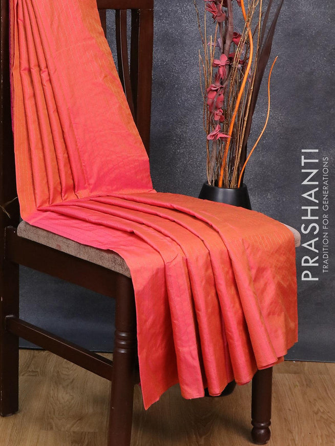 Arani semi silk saree dual shade of pinkish yellow and purple with allover copper zari weaves in borderless style - {{ collection.title }} by Prashanti Sarees