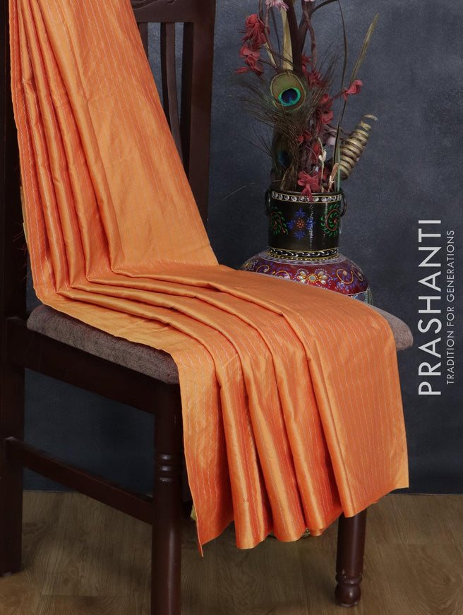 Arani semi silk saree dual shade of yellow and dual shade of yellowish purple with allover copper zari weaves in borderless style - {{ collection.title }} by Prashanti Sarees