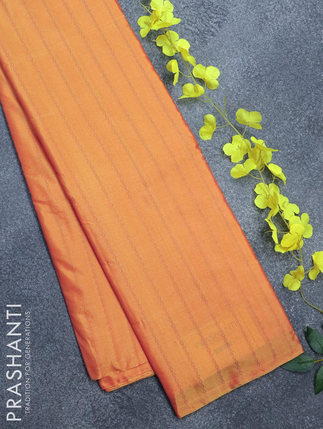 Arani semi silk saree dual shade of yellow and light green with allover copper zari weaves in borderless style - {{ collection.title }} by Prashanti Sarees