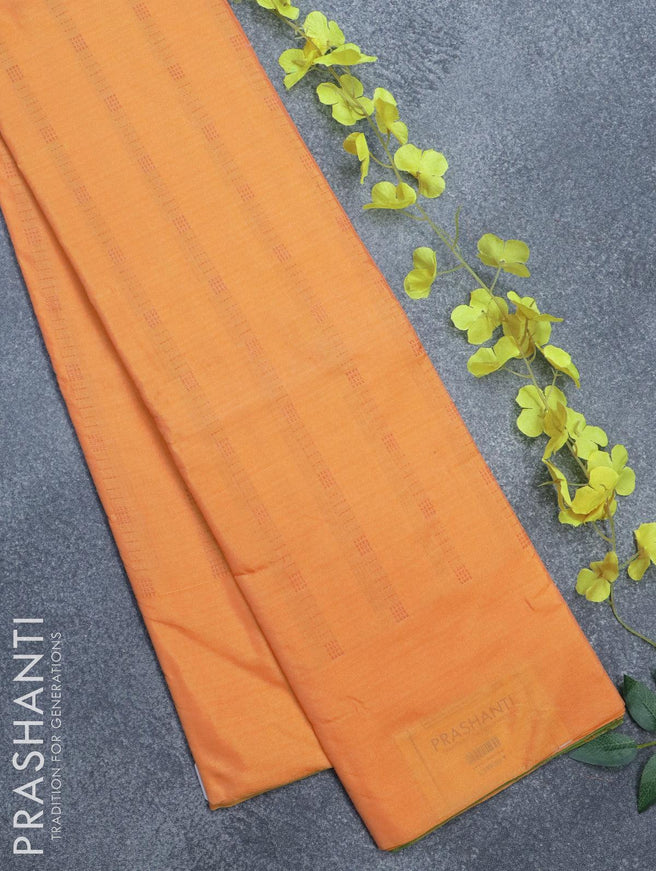 Arani semi silk saree dual shade of yellow and light green with allover copper zari weaves in borderless style - {{ collection.title }} by Prashanti Sarees