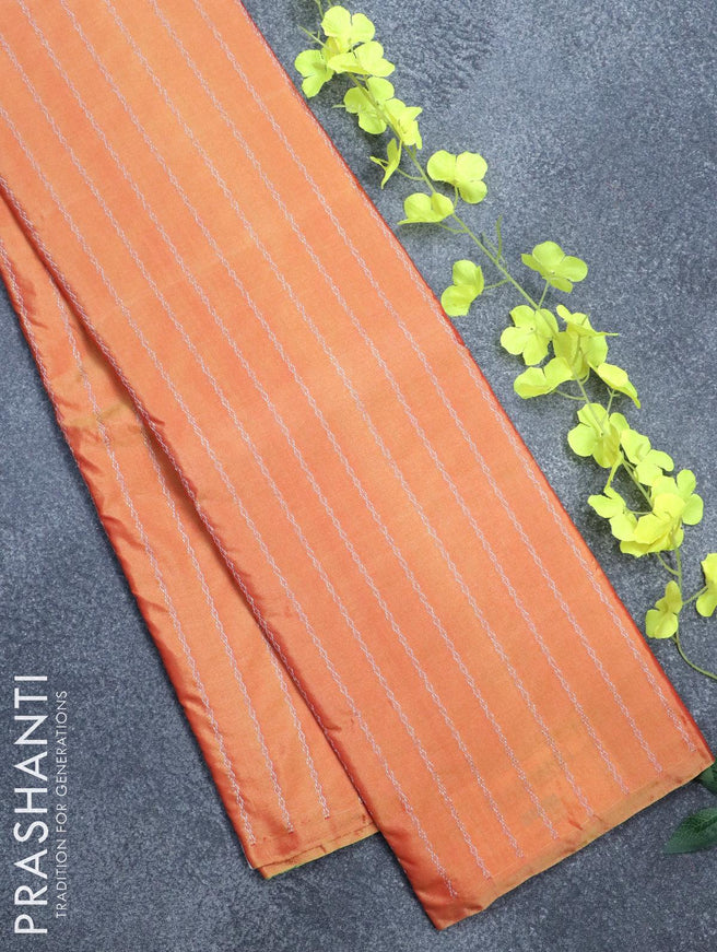 Arani semi silk saree dual shade of yellow pink and dual shade of green with allover silver zari weaves in borderless style - {{ collection.title }} by Prashanti Sarees