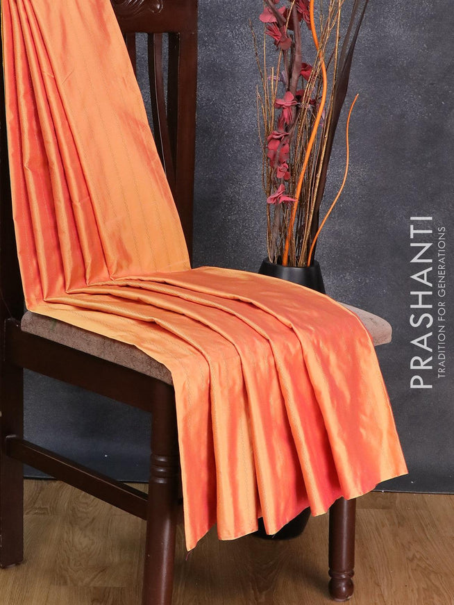 Arani semi silk saree dual shade of yellowish pink and dual shade of yellowish blue with allover copper zari weaves in borderless style - {{ collection.title }} by Prashanti Sarees