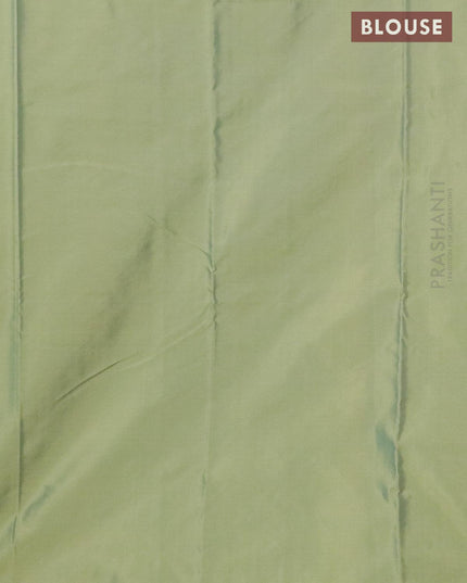 Arani semi silk saree dual shade of yellowish pink and dual shade of yellowish blue with allover copper zari weaves in borderless style - {{ collection.title }} by Prashanti Sarees