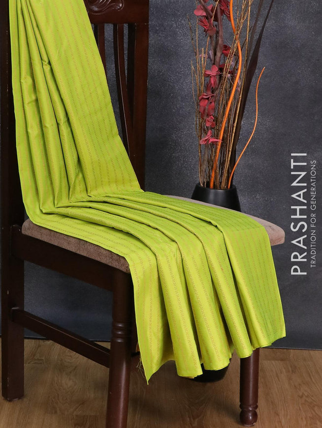 Arani semi silk saree fluorescent green and dual shade of yellow with allover copper zari weaves in borderless style - {{ collection.title }} by Prashanti Sarees