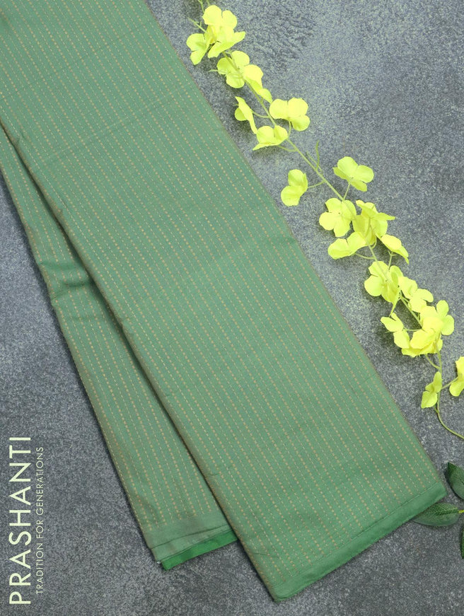 Arani semi silk saree green shade with allover copper zari weaves in borderless style - {{ collection.title }} by Prashanti Sarees