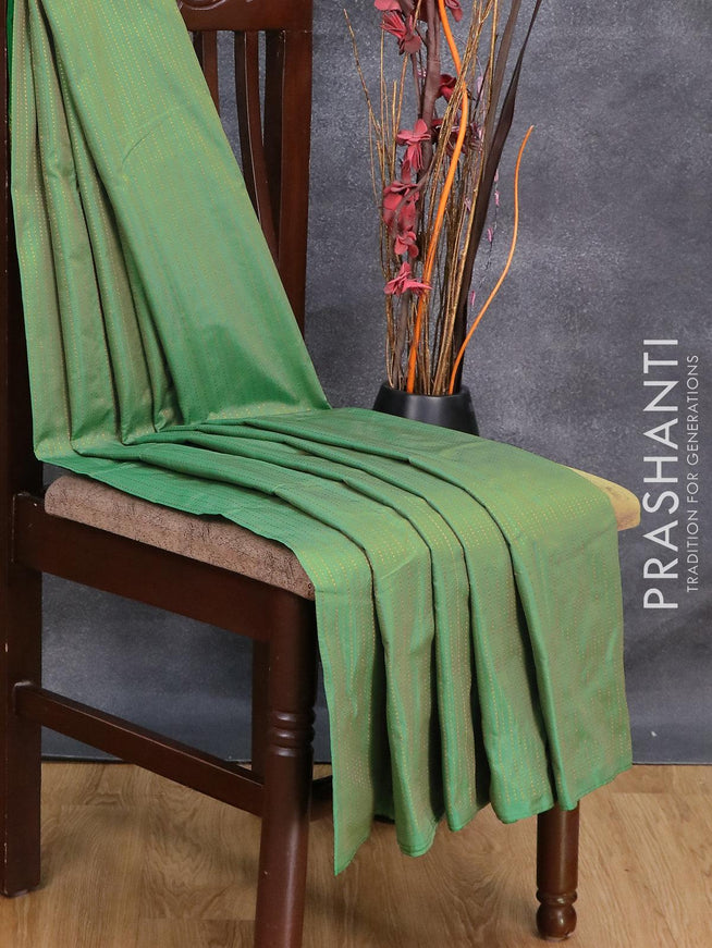 Arani semi silk saree green shade with allover copper zari weaves in borderless style - {{ collection.title }} by Prashanti Sarees