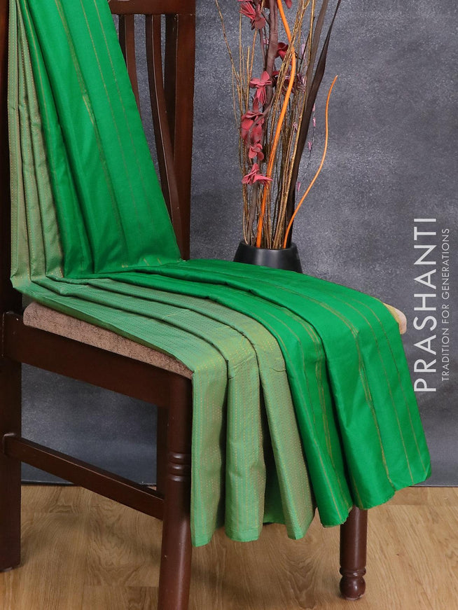 Arani semi silk saree green shade with allover copper zari weaves in borderless style - {{ collection.title }} by Prashanti Sarees