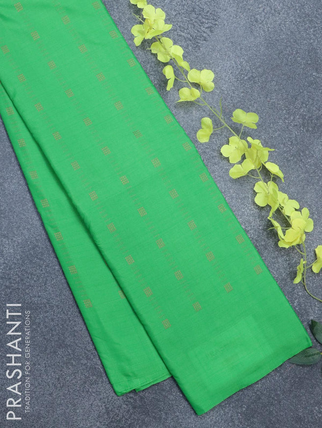 Arani semi silk saree green with allover copper zari weaves in borderless style - {{ collection.title }} by Prashanti Sarees