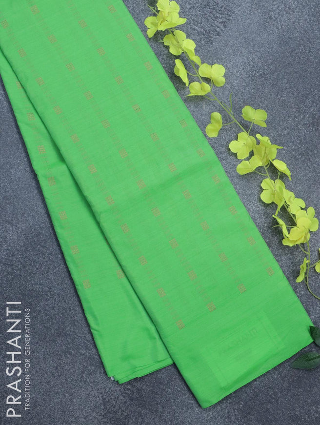 Arani semi silk saree green with allover copper zari weaves in borderless style - {{ collection.title }} by Prashanti Sarees