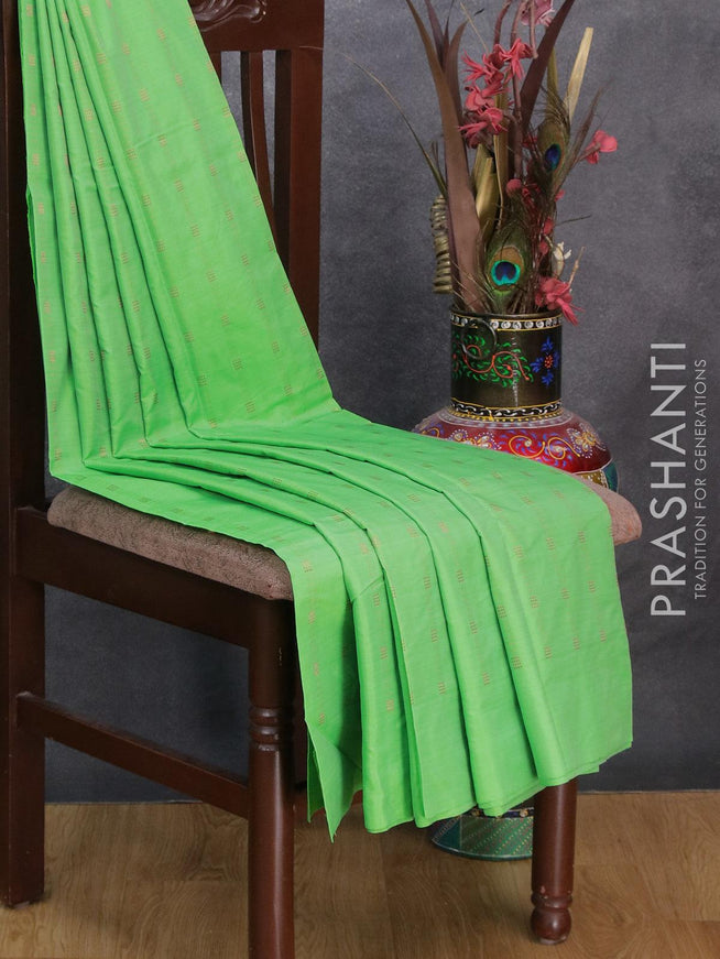 Arani semi silk saree green with allover copper zari weaves in borderless style - {{ collection.title }} by Prashanti Sarees