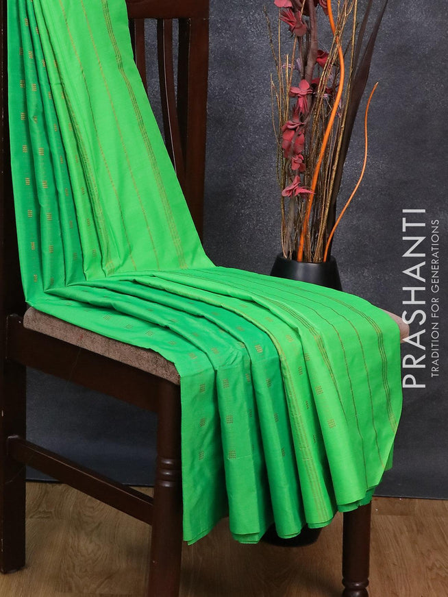 Arani semi silk saree green with allover copper zari weaves in borderless style - {{ collection.title }} by Prashanti Sarees