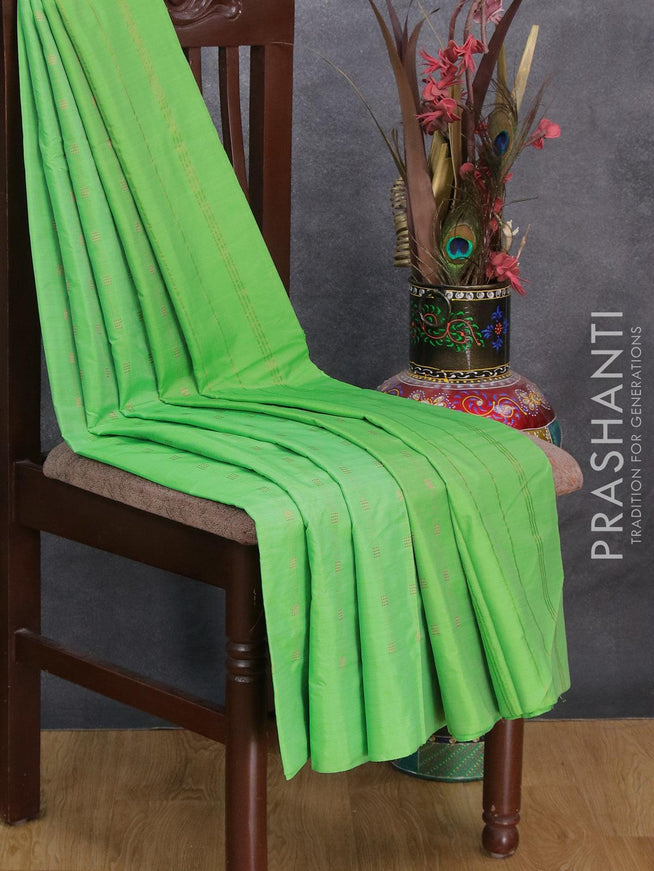 Arani semi silk saree green with allover copper zari weaves in borderless style - {{ collection.title }} by Prashanti Sarees