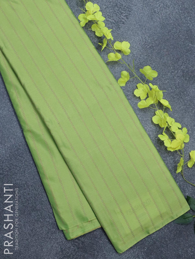 Arani semi silk saree light green and dual shade of yellowish pink with allover copper zari weaves in borderless style - {{ collection.title }} by Prashanti Sarees