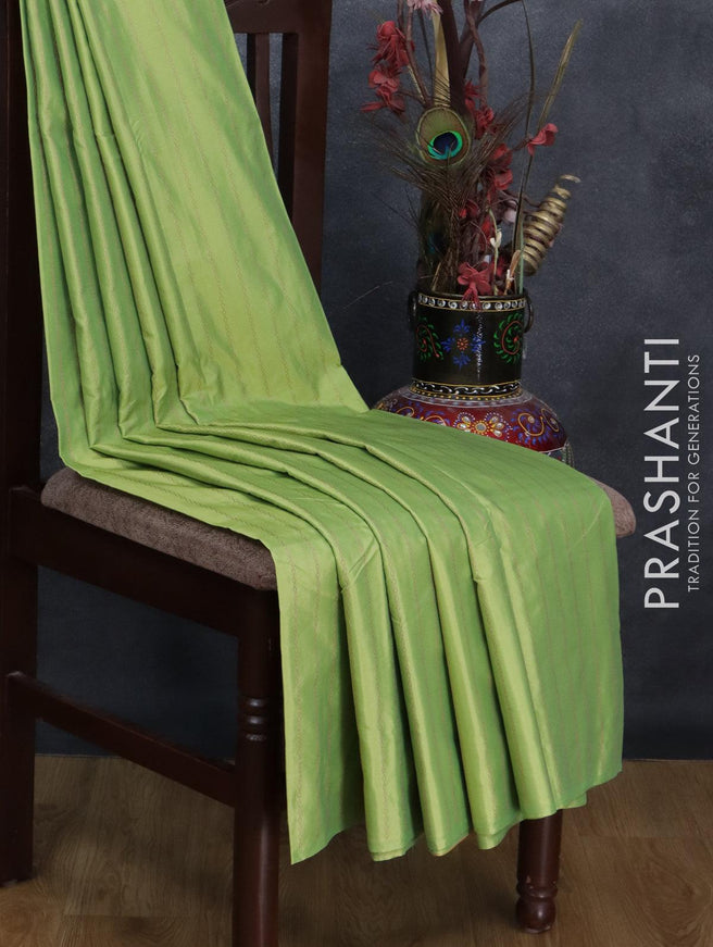 Arani semi silk saree light green and dual shade of yellowish pink with allover copper zari weaves in borderless style - {{ collection.title }} by Prashanti Sarees