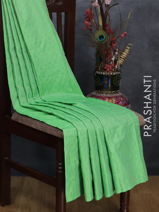 Arani semi silk saree light green with allover copper zari weaves in borderless style - {{ collection.title }} by Prashanti Sarees