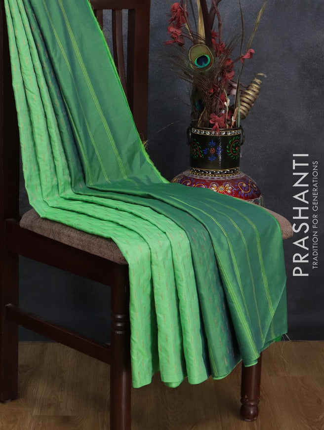 Arani semi silk saree light green with allover copper zari weaves in borderless style - {{ collection.title }} by Prashanti Sarees