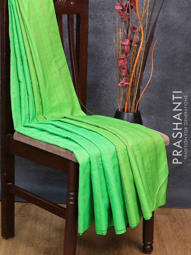 Arani semi silk saree light green with allover copper zari weaves in borderless style - {{ collection.title }} by Prashanti Sarees