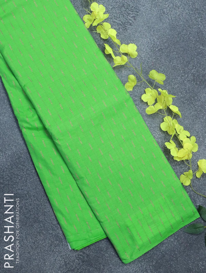 Arani semi silk saree light green with copper zari woven butta weaves in borderless style - {{ collection.title }} by Prashanti Sarees