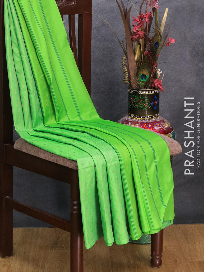 Arani semi silk saree light green with copper zari woven butta weaves in borderless style - {{ collection.title }} by Prashanti Sarees