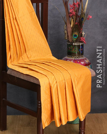 Arani semi silk saree mango yellow and dual shade of purple with copper zari woven butta weaves in borderless style - {{ collection.title }} by Prashanti Sarees