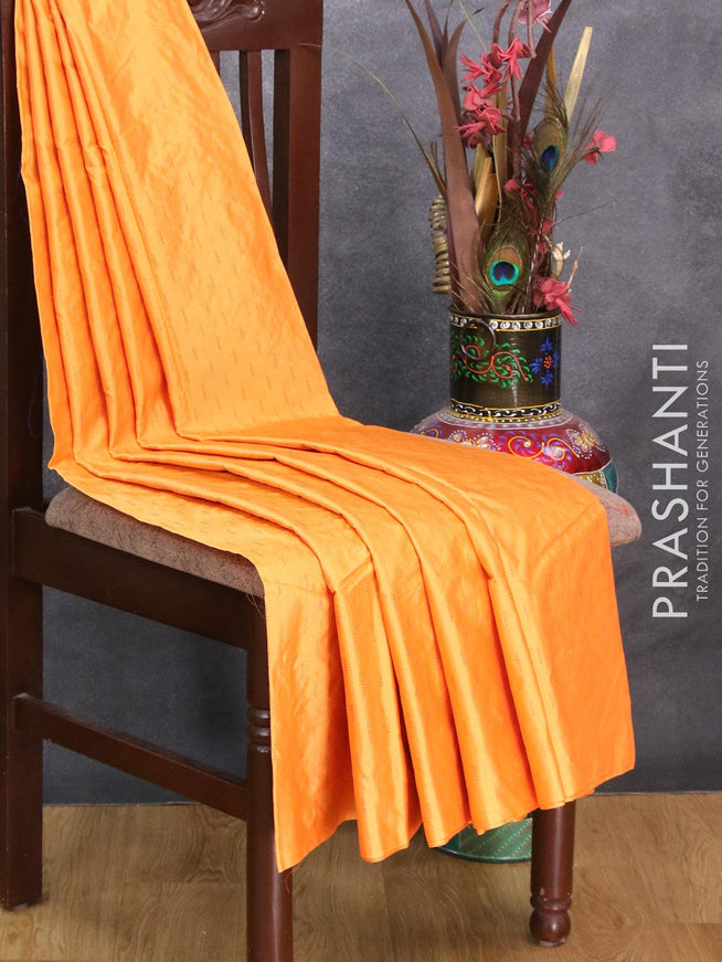 Arani semi silk saree mango yellow with copper zari woven butta weaves in borderless style - {{ collection.title }} by Prashanti Sarees