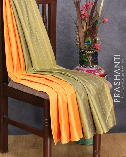 Arani semi silk saree mango yellow with copper zari woven butta weaves in borderless style - {{ collection.title }} by Prashanti Sarees