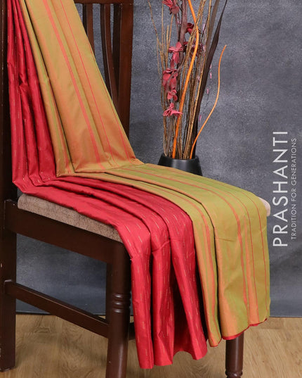 Arani semi silk saree maroon and dual shade of green with copper zari woven butta weaves in borderless style - {{ collection.title }} by Prashanti Sarees