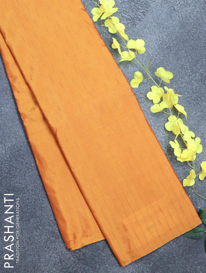 Arani semi silk saree mustard yellow and pale yellow with copper zari woven butta weaves in borderless style - {{ collection.title }} by Prashanti Sarees