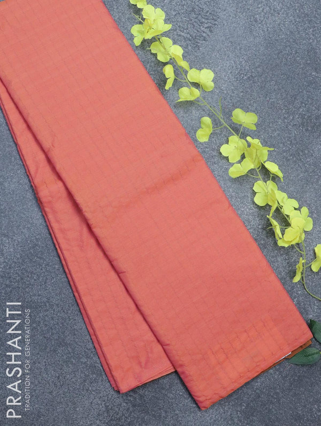 Arani semi silk saree peach orange and dark mustard with allover copper zari weaves in borderless style - {{ collection.title }} by Prashanti Sarees