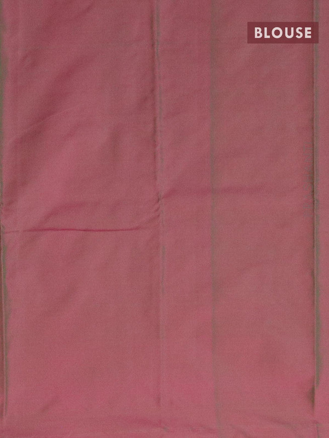 Arani semi silk saree pink and dual shade of green with allover silver zari woven buttas in borderless style - {{ collection.title }} by Prashanti Sarees