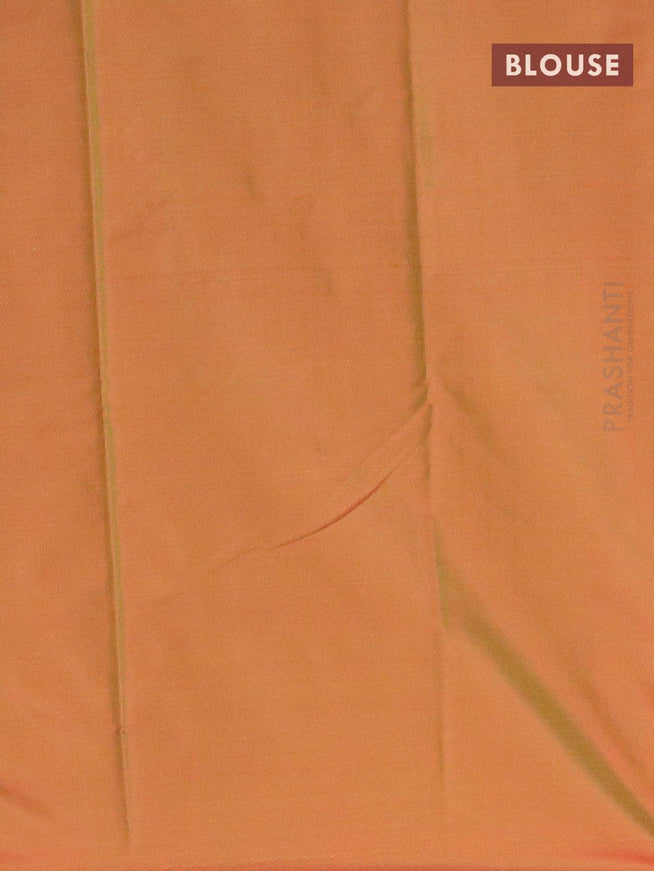 Arani semi silk saree pink and dual shade of green with copper zari woven butta weaves in borderless style - {{ collection.title }} by Prashanti Sarees