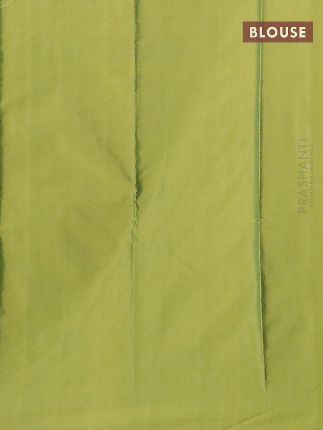 Arani semi silk saree yellow and dual shade of green with allover copper zari weaves in borderless style - {{ collection.title }} by Prashanti Sarees