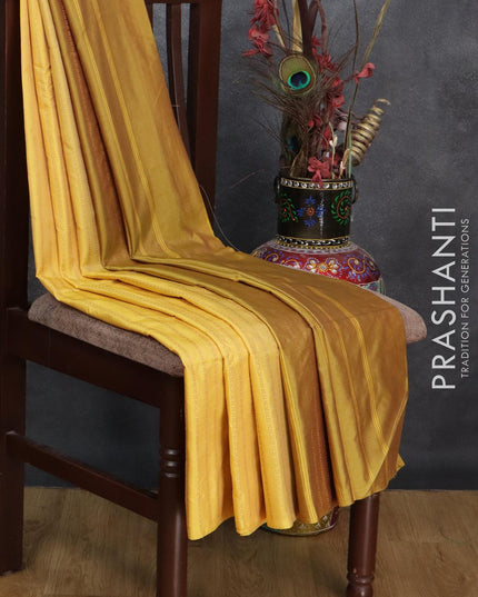 Arani semi silk saree yellow and dual shade of maroon with allover copper zari weaves in borderless style - {{ collection.title }} by Prashanti Sarees