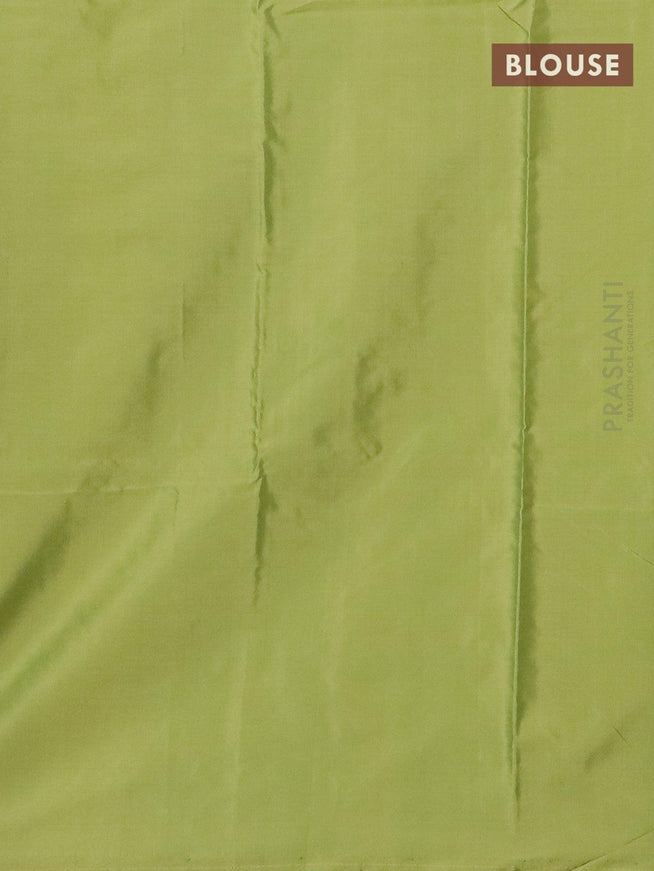 Arani semi silk saree yellow and green shade with allover silver zari weaves in borderless style - {{ collection.title }} by Prashanti Sarees